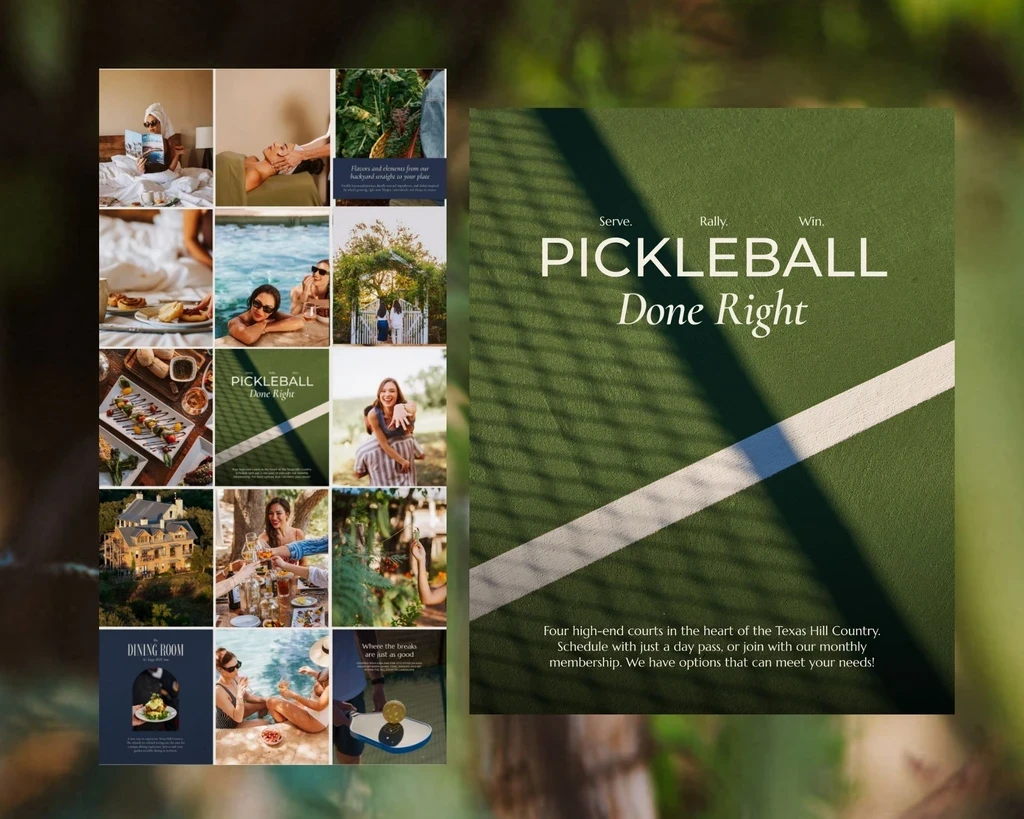 Hospitality social campaign with a photo grid and Pickleball Done Right creative